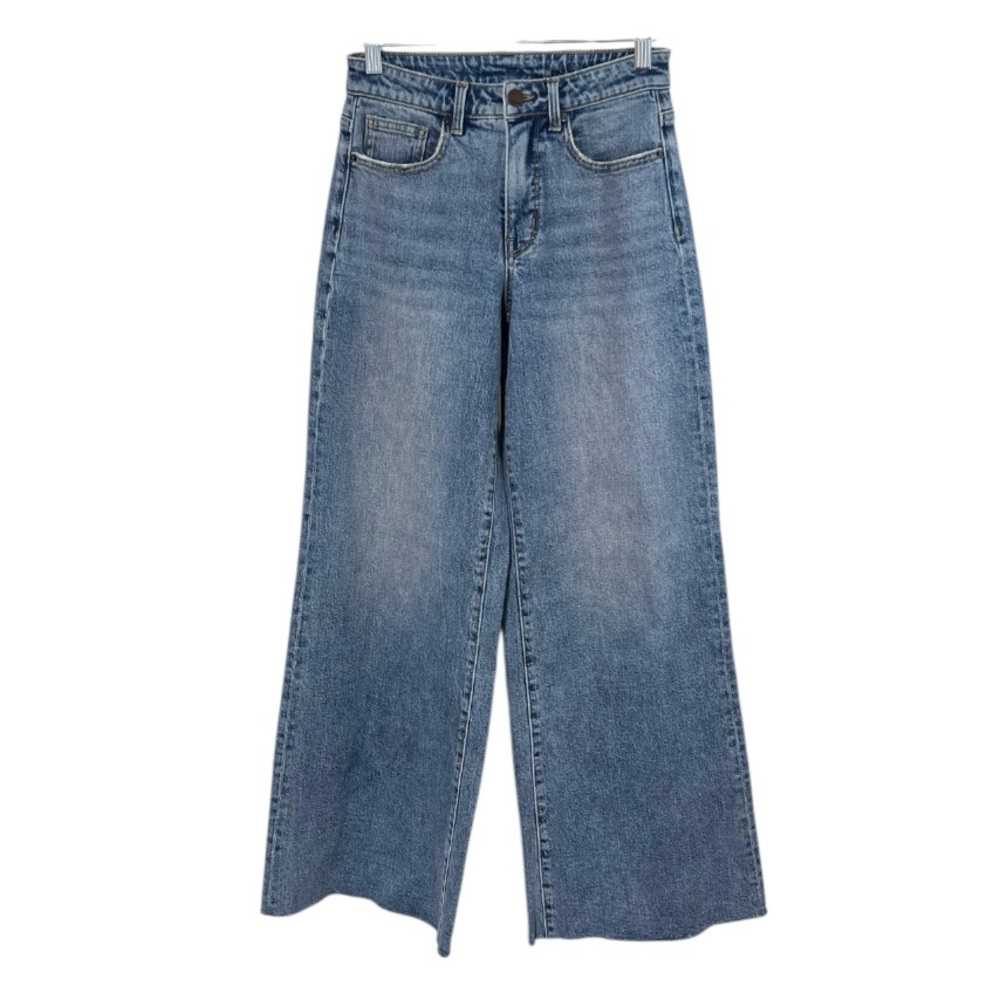 BKE Women’s 26”x31” Mid Rise Wide Leg Stone Wash Raw Hem Denim Jeans